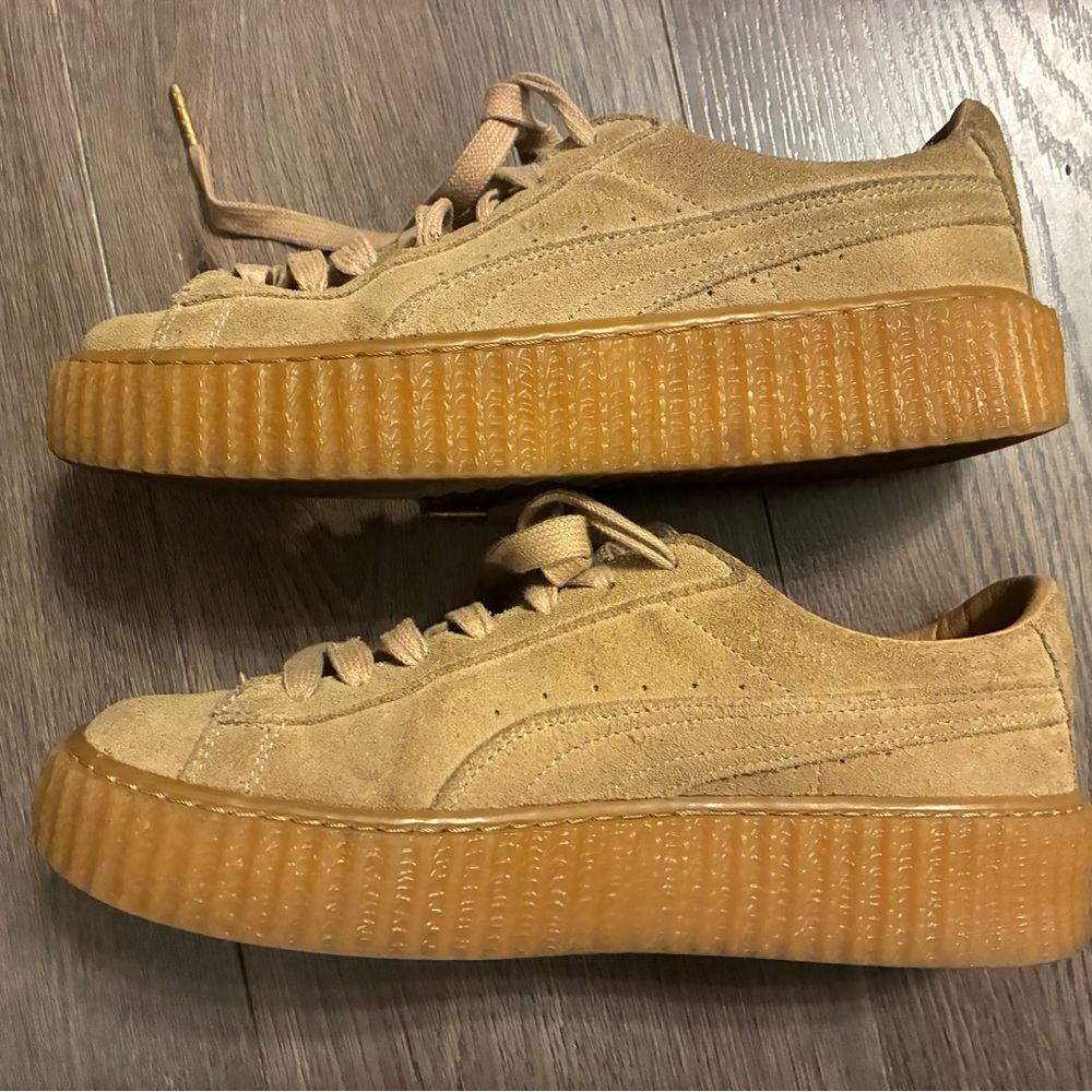 Puma Fenty Beige tan Suede Sneakers creepers Rihanna size 8.5 platform gold